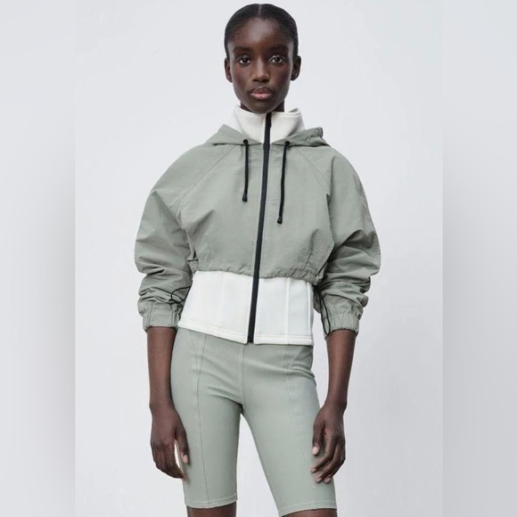 Zara Jackets & Blazers - ZARA CONTRAST NEOPRENE-EFFECT HOODED JACKET Size XS